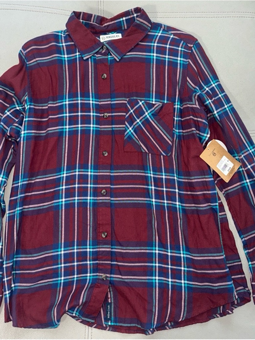 Magellan Outdoors Burgundy Plaid Long-Sleeve Button-Down Shirt